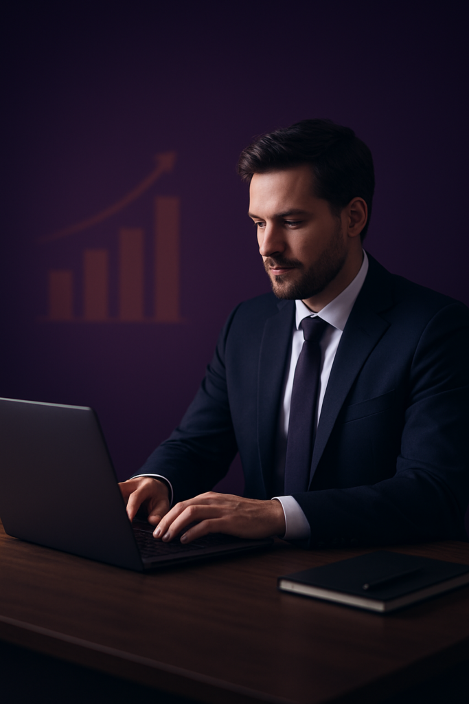 Steuerberater arbeitet konzentriert am Laptop