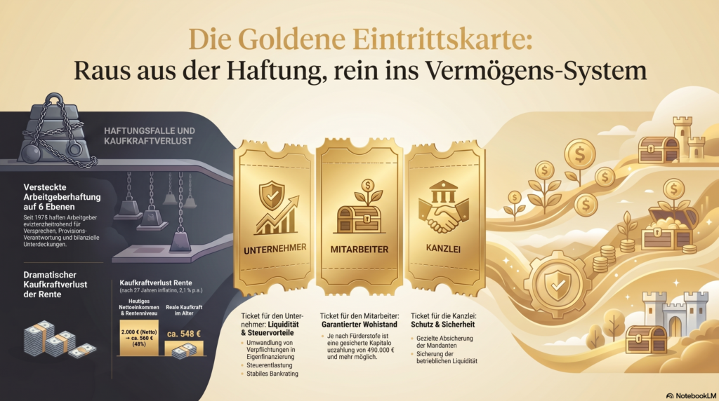 Drei Eintrittskarten der RWB eG: Goldene Eintrittskarte Vermögens-Zuwachs für Inhaber und Geschäftsführer, Goldene Eintrittskarte Vermögens-Zusage für Mitarbeiter, Clevere Eintrittskarte Vermögende Mandanten für Steuerkanzleien