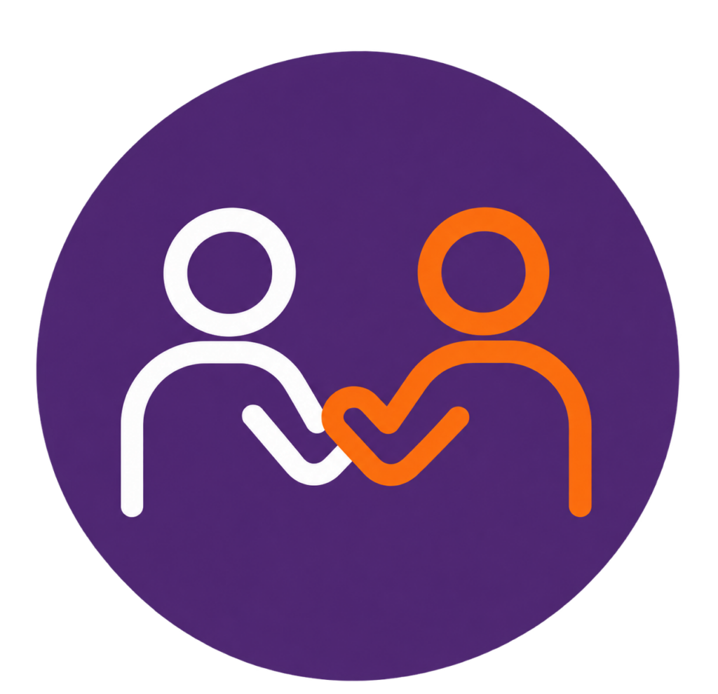 Violetter Kreis mit Händedruck-Symbol